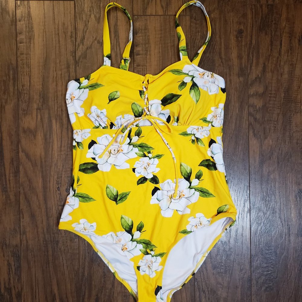 Yellow floral bathing suit